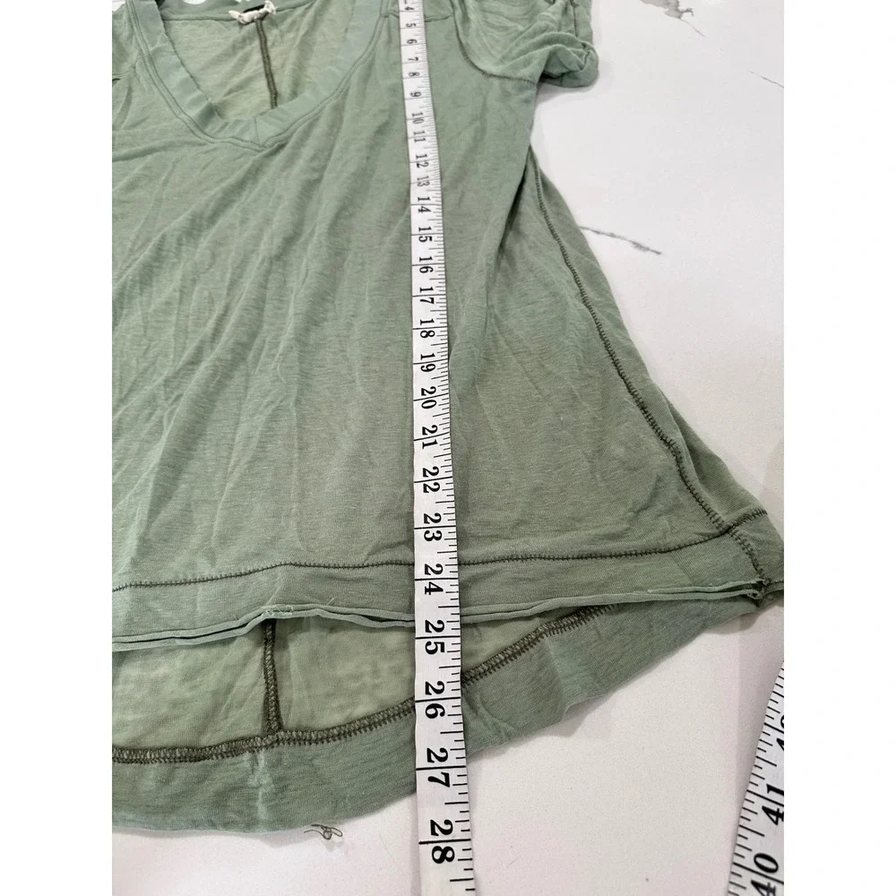 We The Free Free People Green V-Neck Slub T-Shirt Short Sleeve Seam Detail S